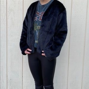 H&M Faux fur black jacket sz S